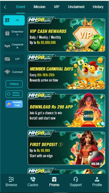 HH98 Game welcome bonus and promotional rewards