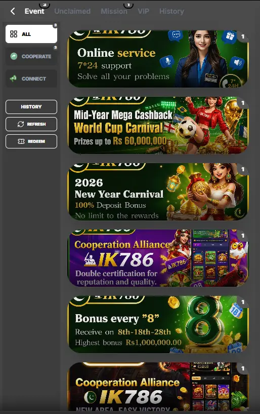 bonuses promotions and reward offers IK786 Game