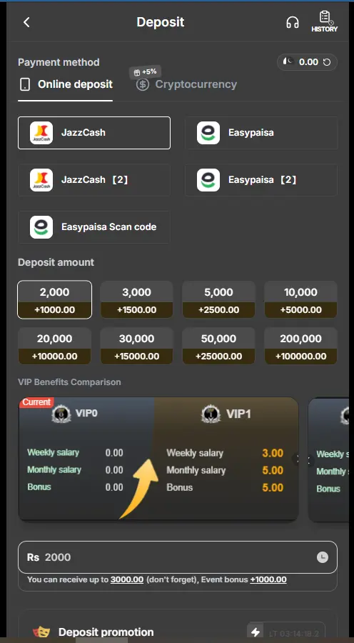 deposit steps and mobile wallet options
