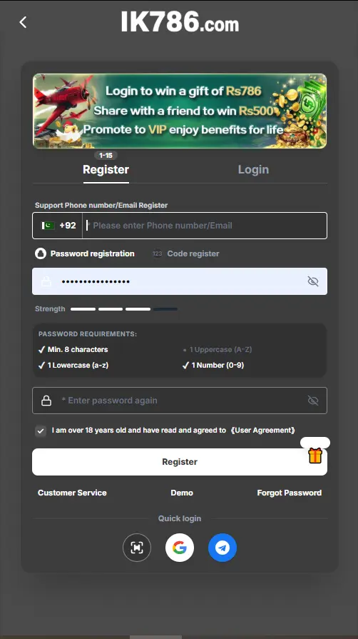 registration process on mobile phone