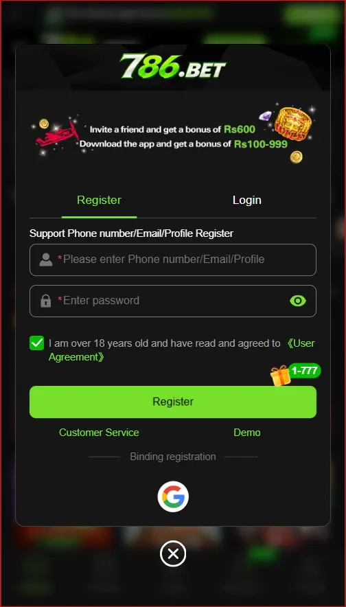 registration form for creating a new account