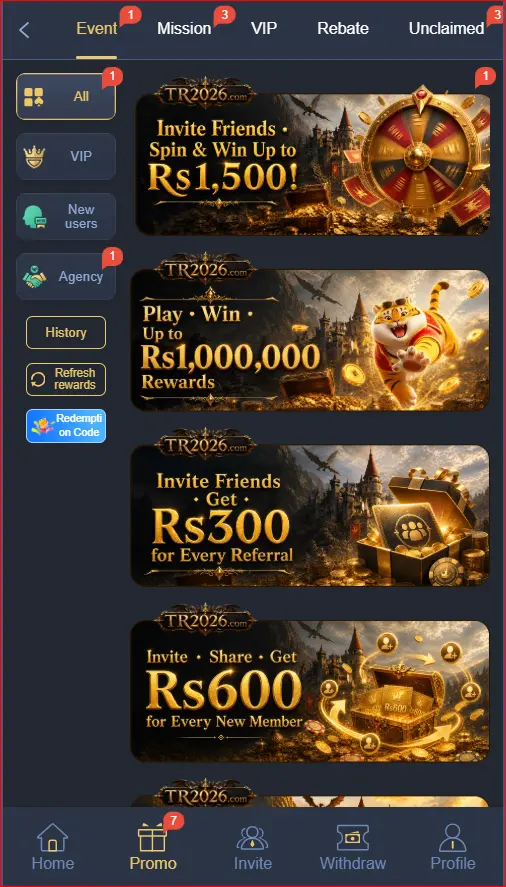 promotions and bonus conditions screen