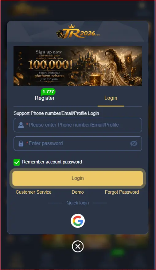  login page for registered users