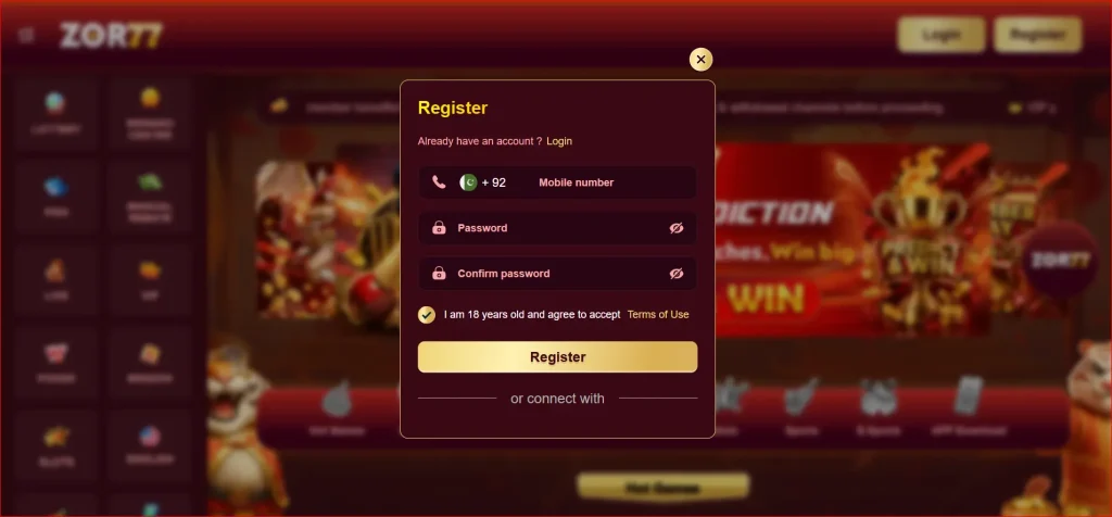 Game account registration form