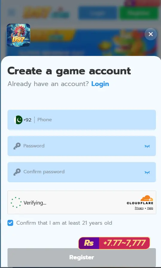 New account registration form on Android